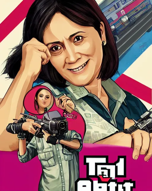 Image similar to leni robredo in gta v game box art by stephen bliss no text, detailed cover artwork, gta v, gta v loading screen