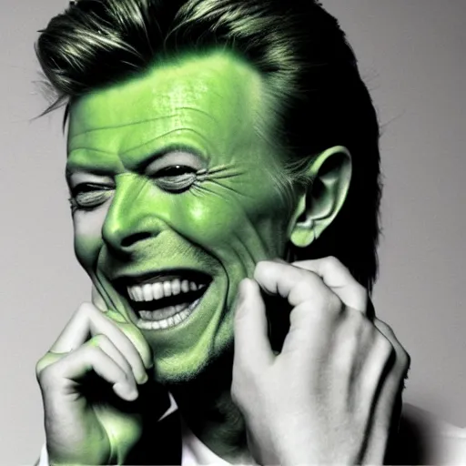 Prompt: david bowie laughing while holding 50 limes