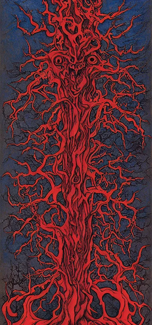 Prompt: a demonic tree with red eyes by rebecca guay, 8 k, drawing