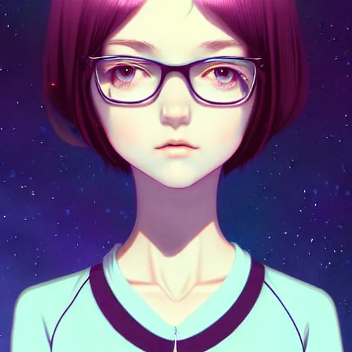 Image similar to cute impoverished college stoner woman studies pulsar stars. short silky hair, velvet, film, occlusion, shadow, specular reflection, rim light, artstation, pinterest, art by range murata and ilya kuvshinov, intricate highly detailed 8 k illustration, surreal