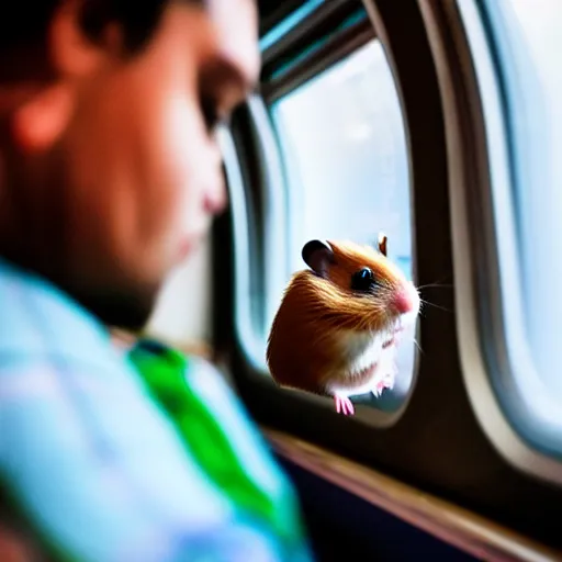 Image similar to photo of a hamsterinside a metro train, various poses, unedited, soft light, sharp focus, 8 k