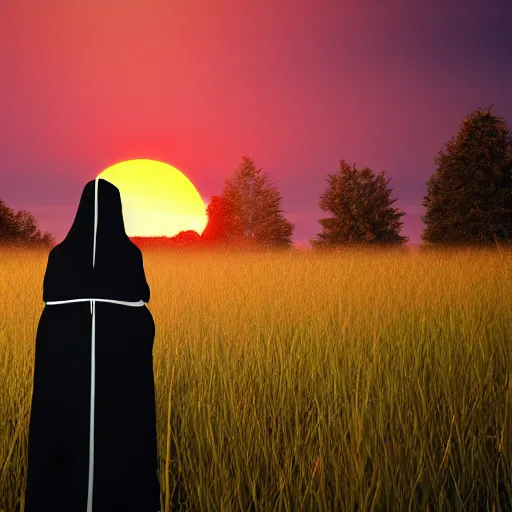 Prompt: praying mantis in a nun habit, in the grass, sunset, unreal engine, photorealistic, ultra realistic, artstation, 4 k