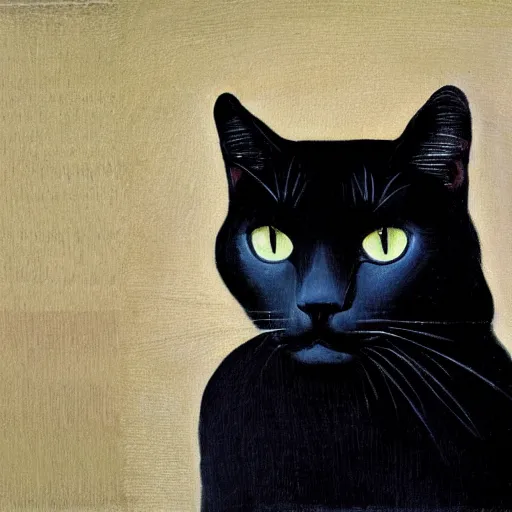 Prompt: black bombay cat, portrait, mona lisa style painting