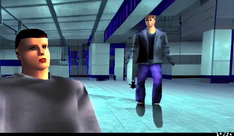 Image similar to Yung Lean in a cutscene from Perfect Dark, 2000, screenshot