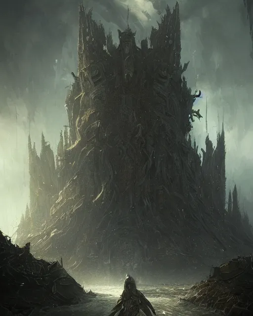 Image similar to the realm of chains, darker, environment art, fantasy art, landscape art, in the style of greg rutkowski, illustration, epic, fantasy, intricate, hyper detailed, artstation, concept art, smooth, sharp focus, ray tracing