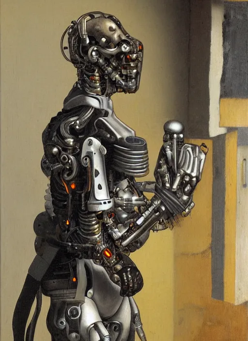 Image similar to cyborg cybernetic exoskeleton by Johannes Vermeer