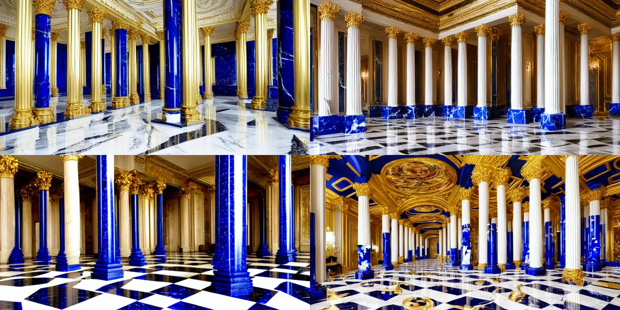 Image similar to Marble room with cobalt and gold pillars