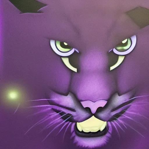 Image similar to closeup of a purple panther roaring at the moon