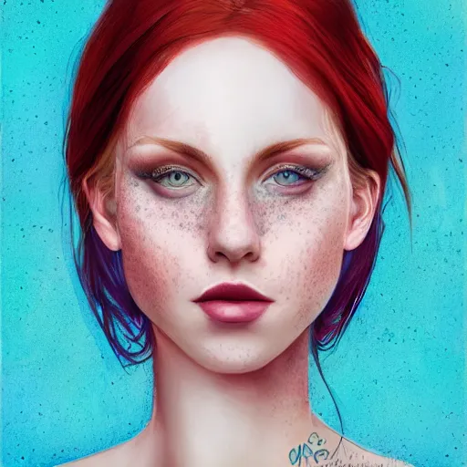 Image similar to a red haired, beautiful woman with blue / green eyes, some freckles, pale skin deep focus, elegant, digital painting, smooth, sharp focus, golden ratio, illustration, ultra realistic, 8 k, art by jasmine becket griffith