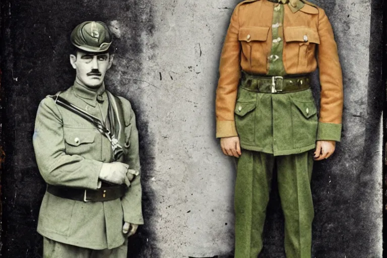 Image similar to Luigi as a world war I soldier, photograph, colorized, damaged