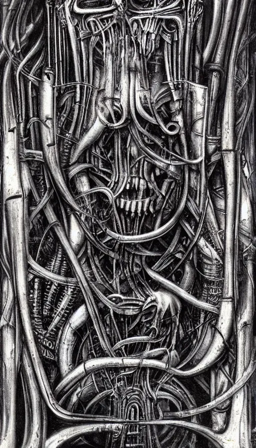 Prompt: techno artwork, by hr giger