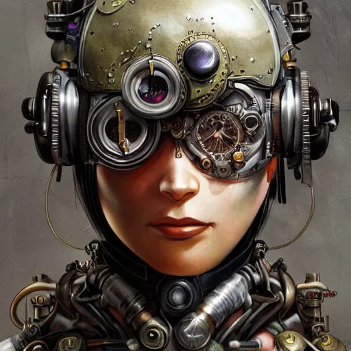 Prompt: portrait painting of a steampunk cyborg superhero, transhumanism, ultra realistic, concept art, studio ghibli, intricate details, eerie highly detailed