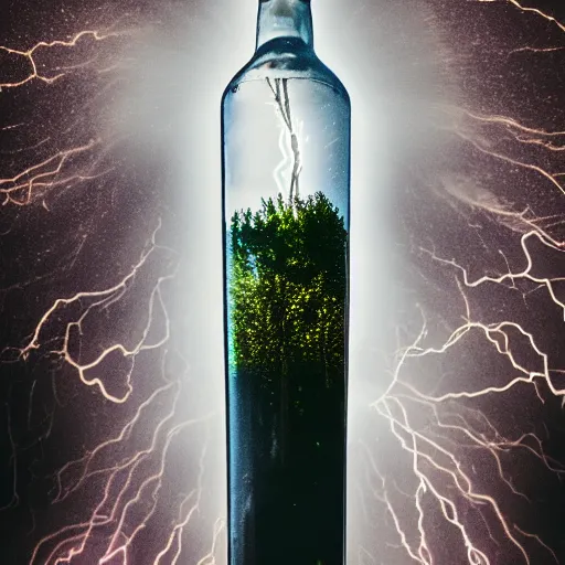 Image similar to Lightning in a bottle, cinematic, dramatic, 8K 50mm ISO 10, fast shutter speed, lens flare