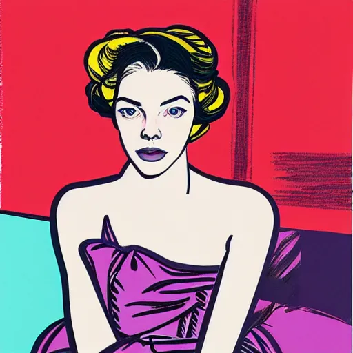 Image similar to beautiful female anya taylor - joy portrait in detail in block colour by james jean, by andy warhol, by roy lichtenstein, by egon schiele