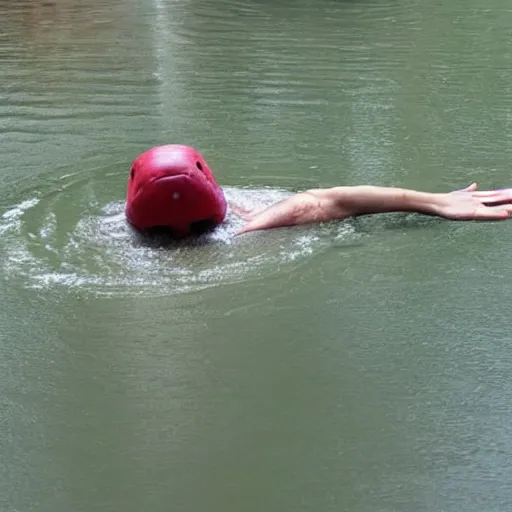 Prompt: person struggling to stay afloat in a river comprised of only beans