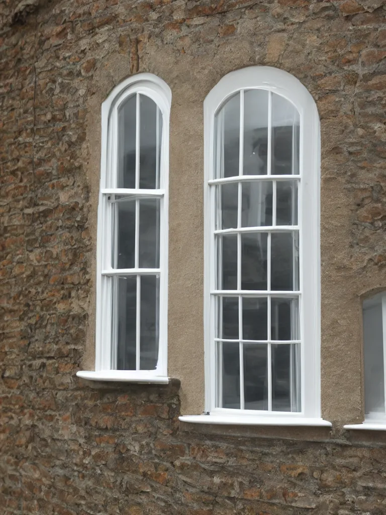 Prompt: oval sash window on a british wall