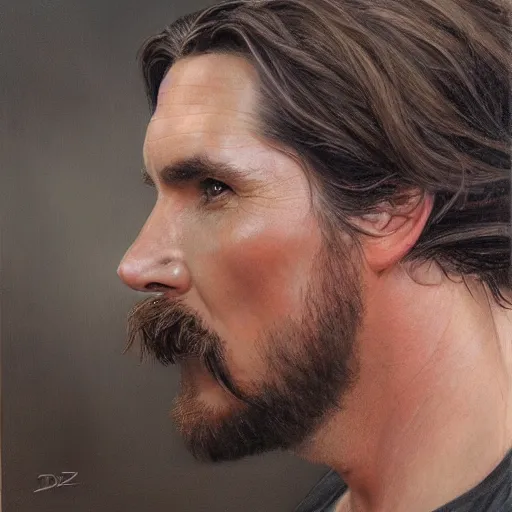 Image similar to full face profile view of Christian Bale by Donato Giancola