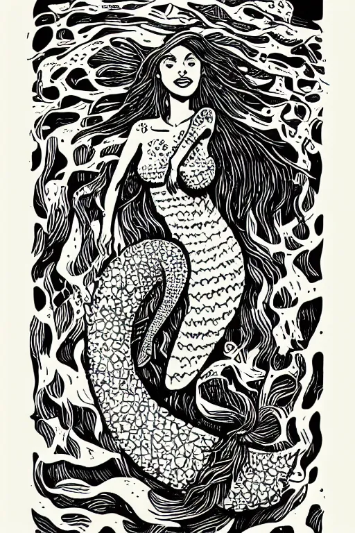 Image similar to portrait of a mermaid in kelp by MCBESS, 2 colour print