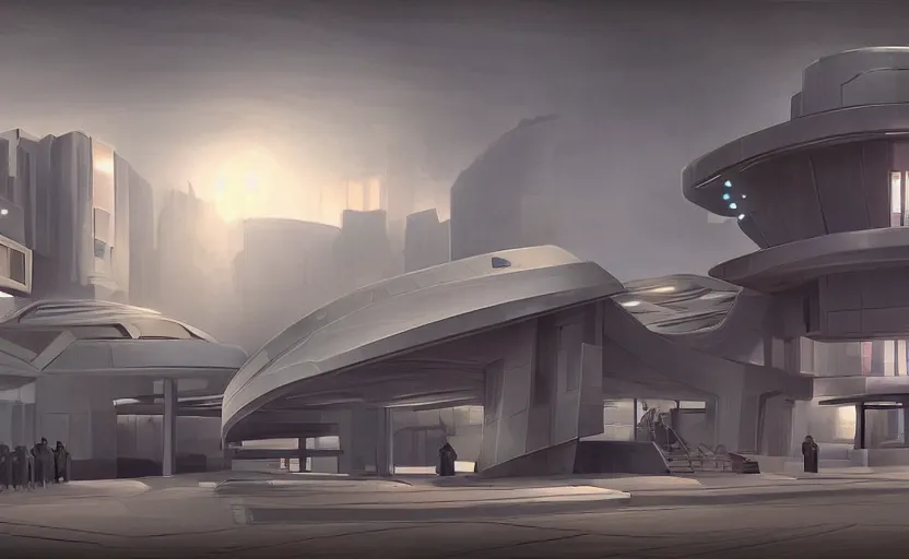 Prompt: Futuristic police station. By Frank Lloyd Wright, concept art, digital painting, unreal engine,highly detailded