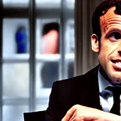 Prompt: god Emmanuel Macron in American Psycho (1999)