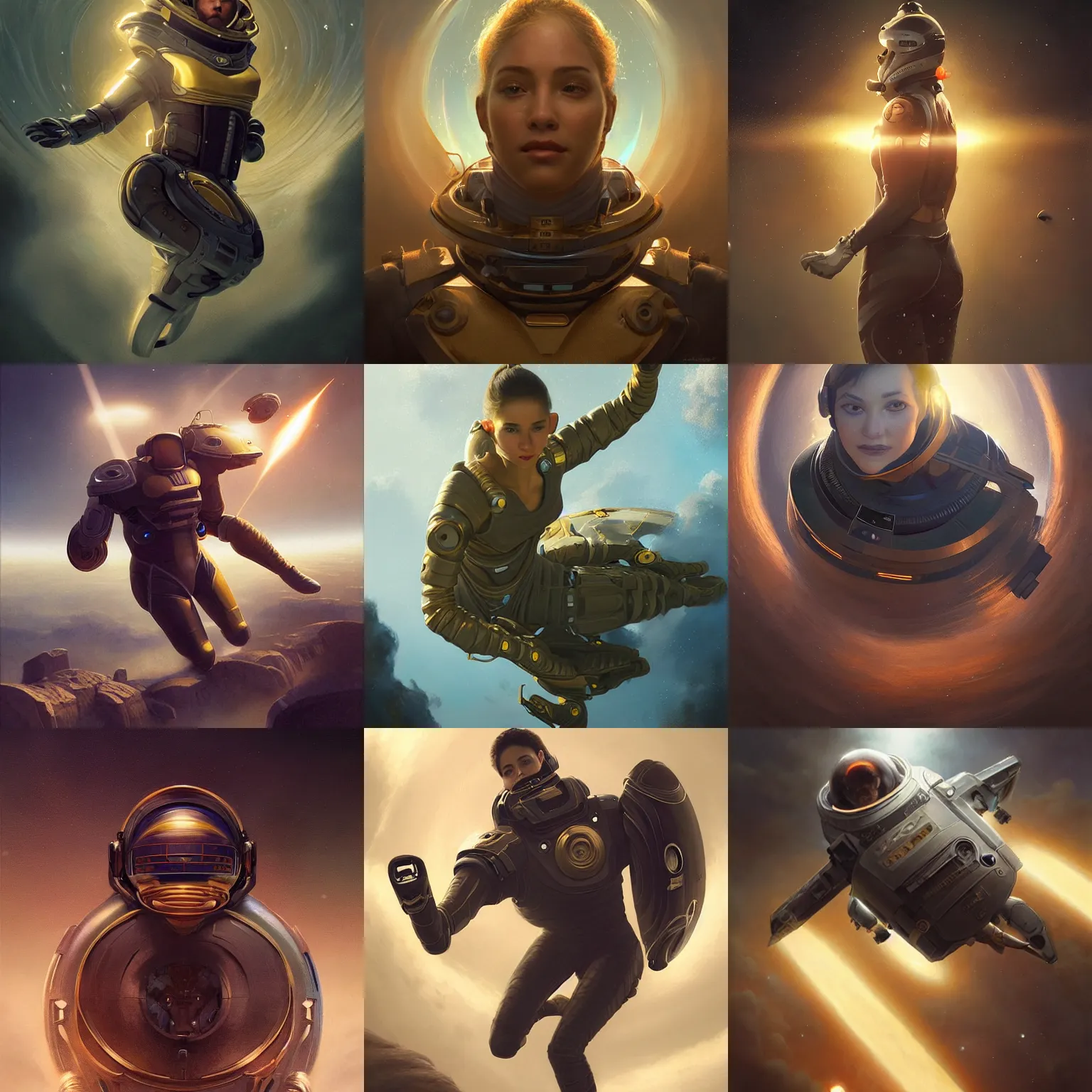 Prompt: matte portrait of zero - gravity disc - based team sport, fantasy, wonderful masterpiece highly detailed, scifi, beautiful cinematic light deep focus, elegant, digital painting, smooth, sharp focus, golden ratio, dramatic illumination, ultra realistic, 8 k, art by greg rutkowski wlop rossdraws