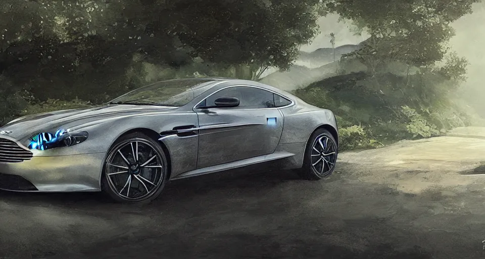 Prompt: Aston Martin in hill Next to the pool,digital art,ultra realistic,ultra detailed,art by greg rutkowski