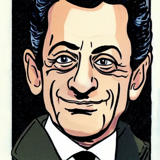 Image similar to a high quality and very detailed portrait of Nicolas Sarkozy, by french cartoonist Hergé, comics