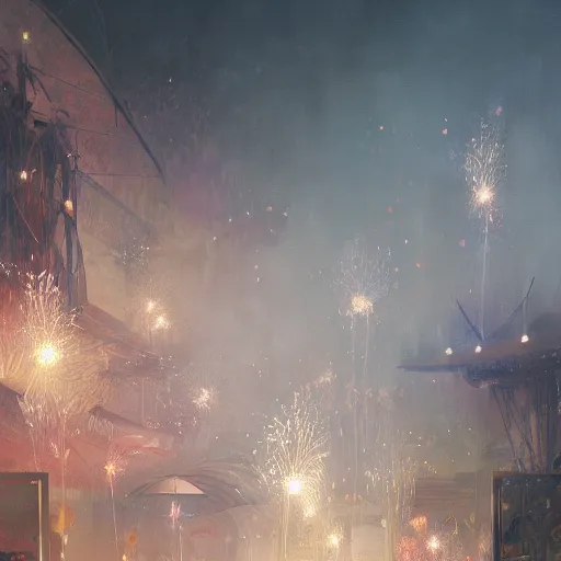 Prompt: a beautiful realistic painting of a firework festival at night time koyosan, intricate, elegant, highly detailed, digital painting, artstation, nier automata concept artsyle, by krenzcushart, artem demura, makoto shinkai, alphonse mucha