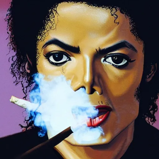 Image similar to Michael Jackson smoking a joint, 8k, realistic, extreme details, detailed, sharp