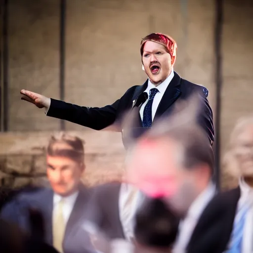 Image similar to a fox animal dressed in a suit giving a presidential speech, 8 5 mm f / 1. 4