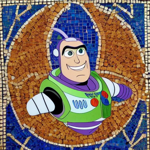 Prompt: buzz lightyear in a ancient greek mosaic