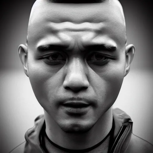 Image similar to hi mark ( akwaaba tommy ), in the style of hiroya oku and ikeda and stanley kubrick, black and white, photorealistic, epic, super technical, 3 d render