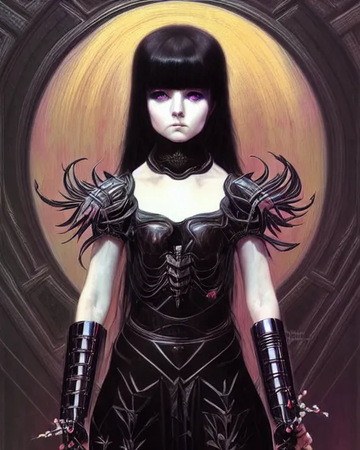 Image similar to portrait of beautiful cute young goth maiden girl with short white hairs in warhammer armor, art by ( ( ( kuvshinov ilya ) ) ) and wayne barlowe and gustav klimt and artgerm and wlop