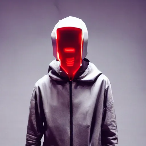 Image similar to a mannequin dressed in a futuristic cyberpunk outfit, hoodie, baggy pants, fashion photography, studio lighting, ash thorp