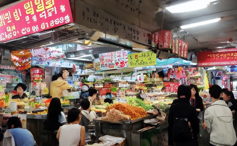 Prompt: a Korean food market,