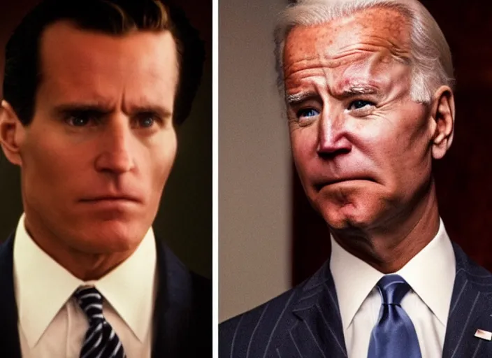 Image similar to cinematic still of Joe Biden playing Patrick Bateman in American Psycho,