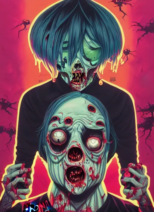 Image similar to zombie emo concert poster, tristan eaton, victo ngai, artgerm, rhads, ross draws