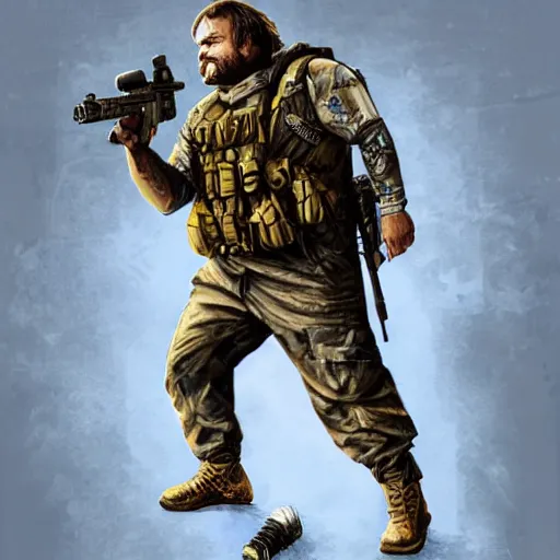 Image similar to Jack Black as a navy SEAL, high resolution fantasy concept art, intricate details, soft lighting