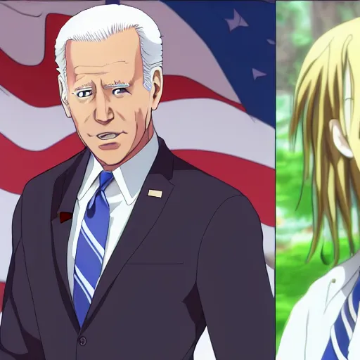 Image similar to photorealistic Joe Biden if he were an anime girl anime key visual, digital art, anime screenshot, kyoto animation, makoto shinkai, trending on artstation