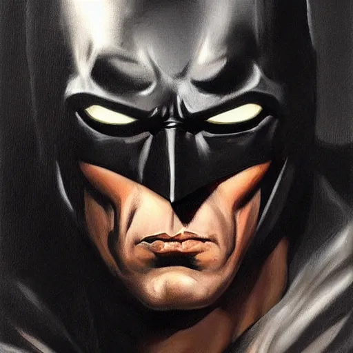 Image similar to an ultra - realistic portrait painting of batman in the style of frank frazetta. 4 k. ultra - realistic. highly detailed. dark fantasy. creepy lighting.