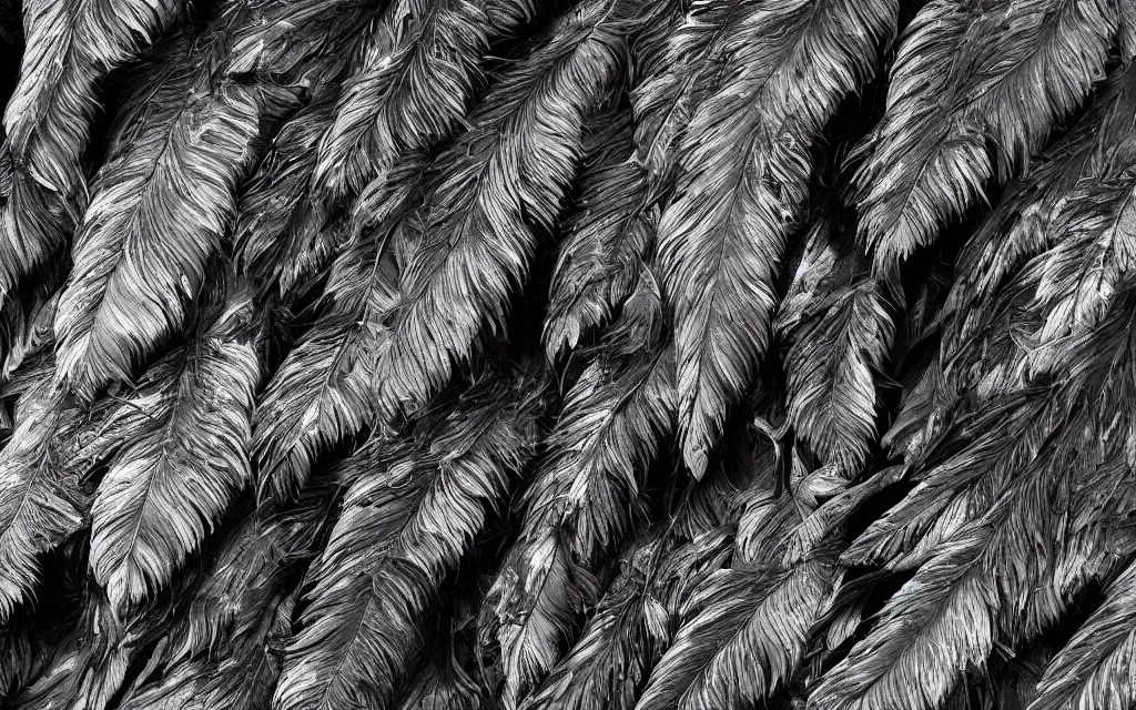 Image similar to close up of feathers, high contrast cinematic lighting, ambient occlusion render, duotone, detailed