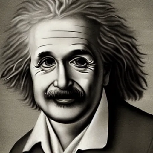 Prompt: portrait of Newton-Einstein hybrid