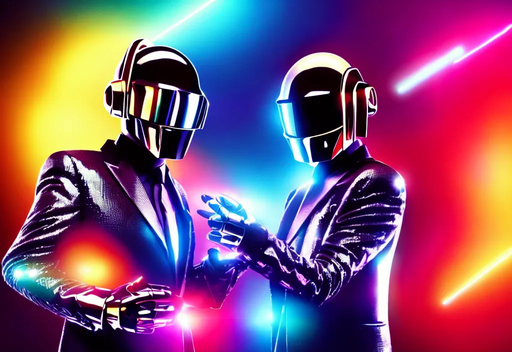 Image similar to daft punk in neon heaven, cinematic, soft lighting, 8 k