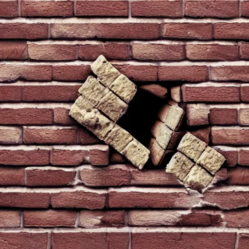 Image similar to a stock photo image of a render of a wall collapsing brick by brick