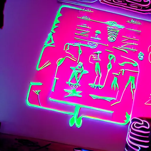 Image similar to futuristic neon glowing hieroglyphs