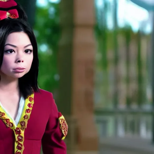 Image similar to Miranda Cosgrove as Meilin Lee in disney turning red live action, 8k full HD photo, cinematic lighting, anatomically correct, oscar award winning, action filled, correct eye placement,