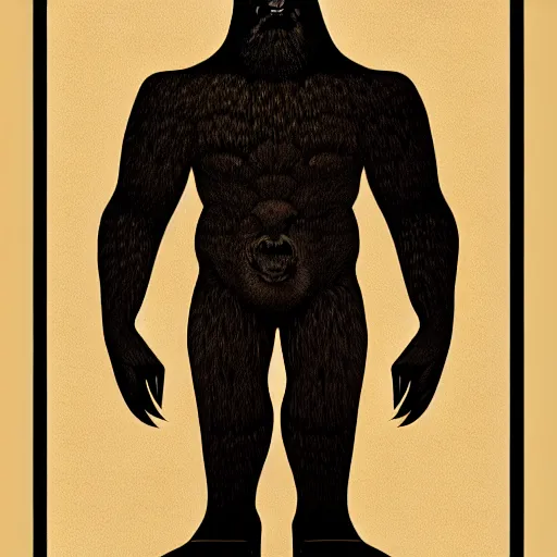 Prompt: bigfoot, sasquatch, Intricate, desaturated, shepard fairey, georgy kurasov, screen print, woodcut, masterpiece, standing male model pose, volumetric lighting, sharp, details, hyper-detailed, HD, 4K, 8K