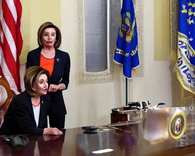 Image similar to nancy pelosi looks at natalya poklonskaya, nancy and natalya are in the bishkek center