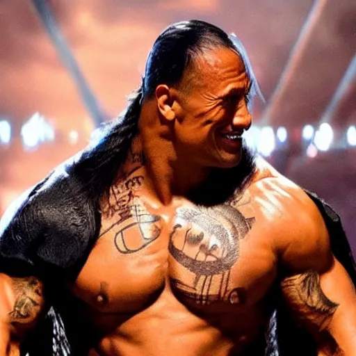 Image similar to dwayne johnson entering entrances ramp of smackdown as samurai!