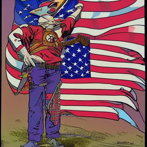 Image similar to learning to love america, by moebius